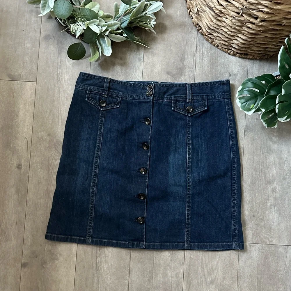 Y2K Ann Taylor Denim Button-Front Skirt Stretch
